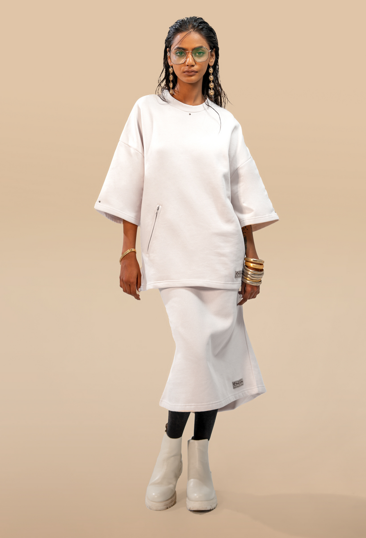 Cream Oversized Uni Fleece T-Shirt