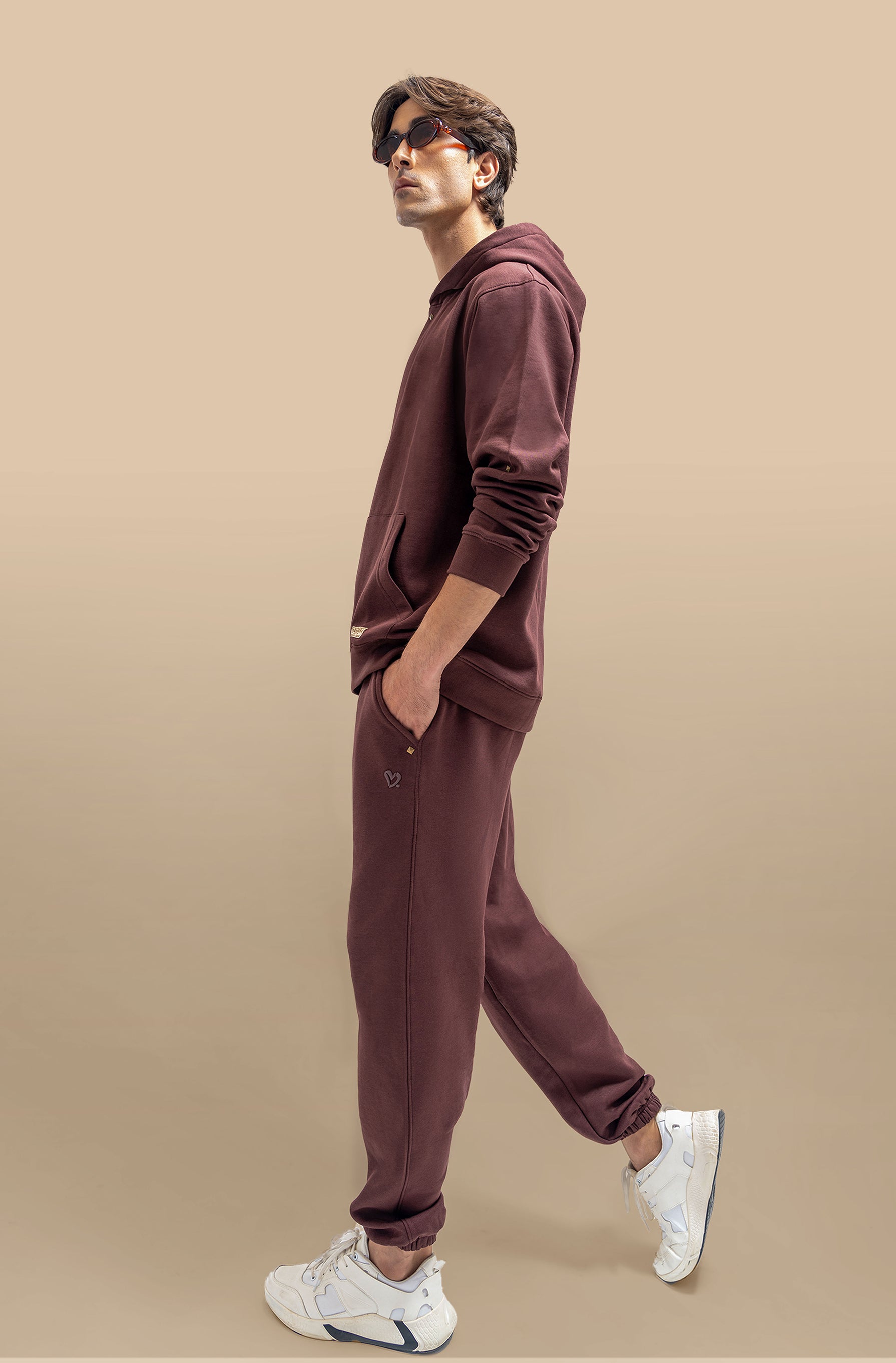 A back view of the Chestnut Hoodie, showing its relaxed fit and slightly oversized silhouette. The hoodie has a smooth, soft finish and a clean design with no embellishments on the back, giving it a minimalist, casual aesthetic. The soft chestnut color provides a rich and warm look.