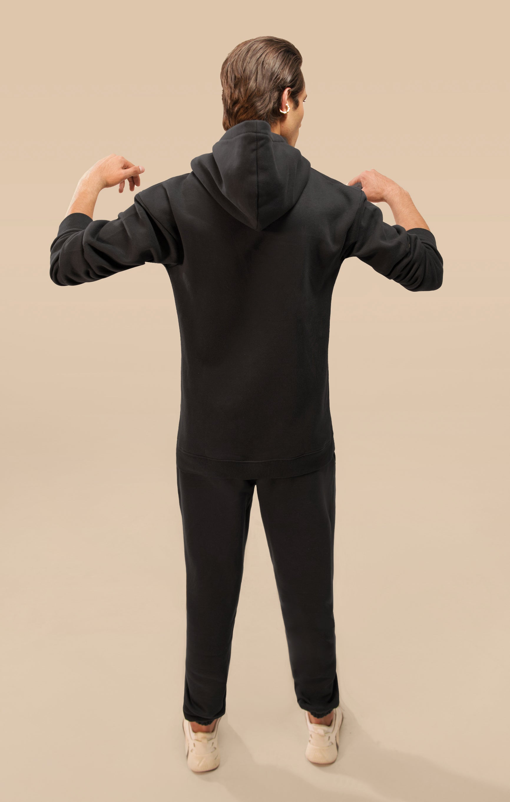 Black Hoodie Uni Co-Ord Set - Model Wearing Set in Trendy Look