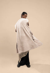 Back view of the Plush Comfort Long Sherpa Fur Uni Vest, displaying its long, cozy design and elegant drape.
