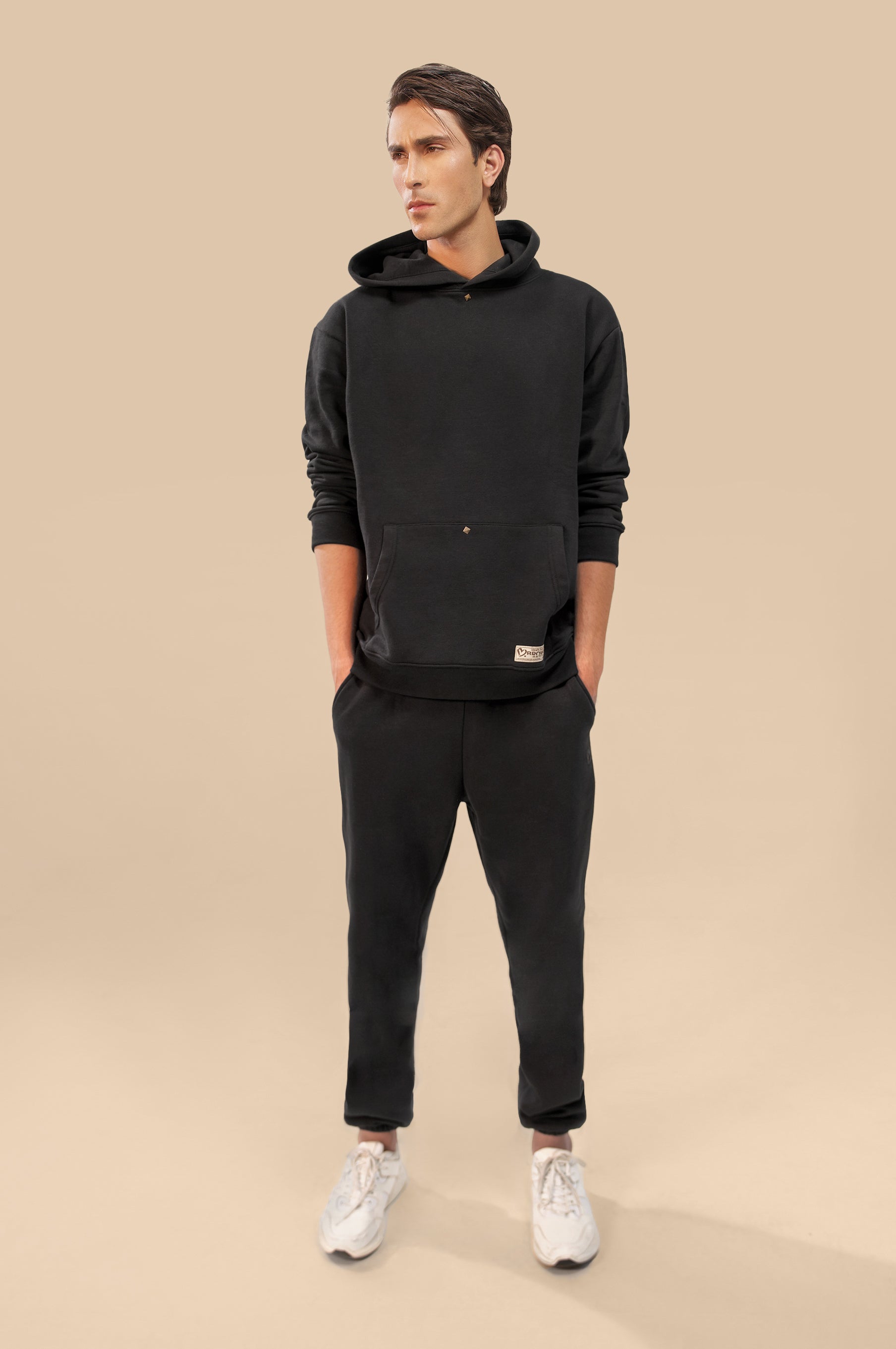 Black Hoodie Uni Co-Ord Set - Side View Highlighting Comfortable Fit